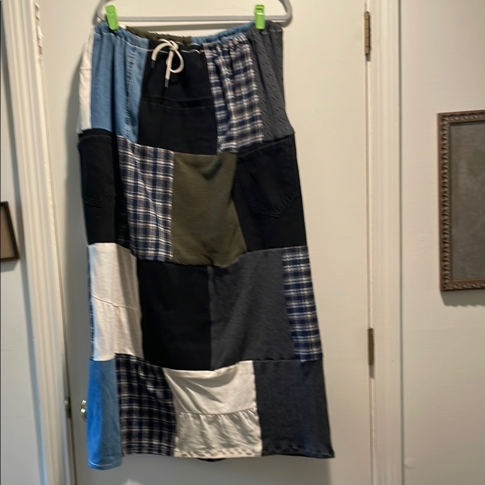 Handmade Multi Patchwork Maxi Skirt - Drawstring Multicolor with Pockets